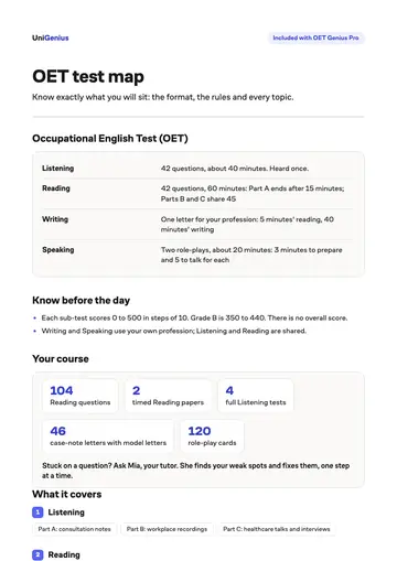 Page one of the OET test map